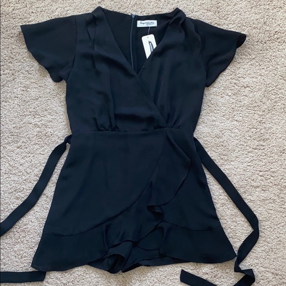 Impressions Pants - Black skort faux-wrap romper